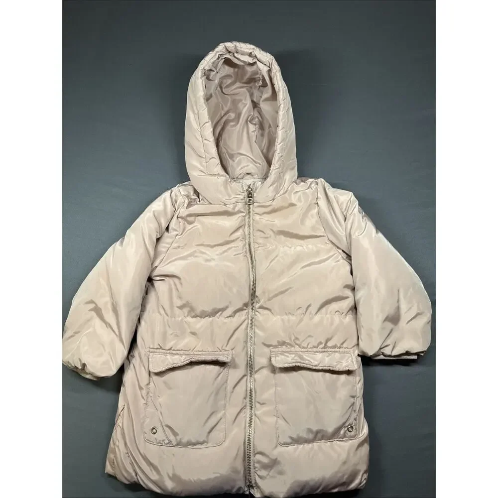 ZARA Girls Puffer Jacket Size 4-5 Years (110 cm) Light Pink Quilted Winter Coat
